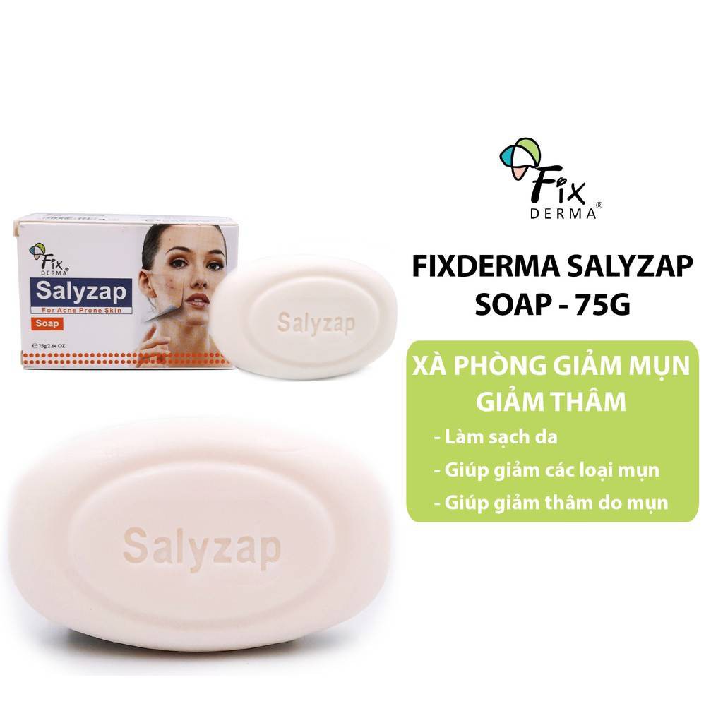 Xà Phòng Fixderma Salyzap Soap giúp giảm mụn, thâm mụn, làm sạch da 75g