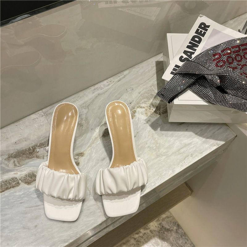 Dép cao gót quai ngang bèo nhúm 7 phân màu mã GO01