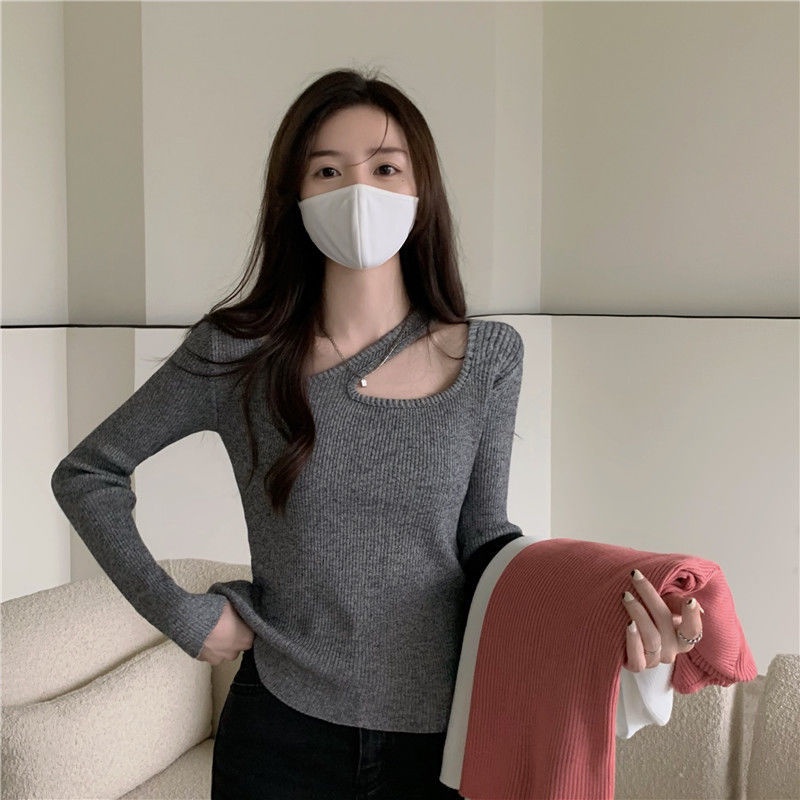 Áo Thun COZOK Dệt Kim Tay Dài Dáng Ôm Hở Xương Quai Xanh Quyến Rũ