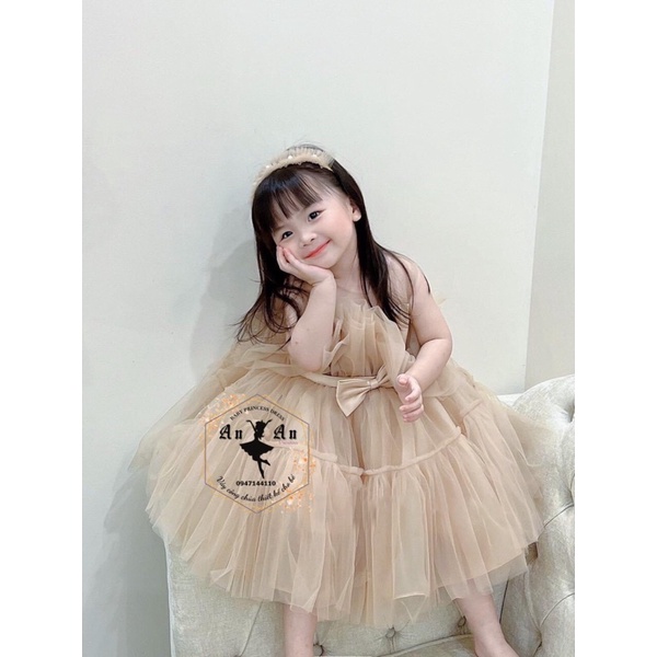 Váy thiết kế bèo gấu AN AN PRINCESS màu mới nhiều lớp phồng xoè cho bé gái tặng kèm phụ kiện