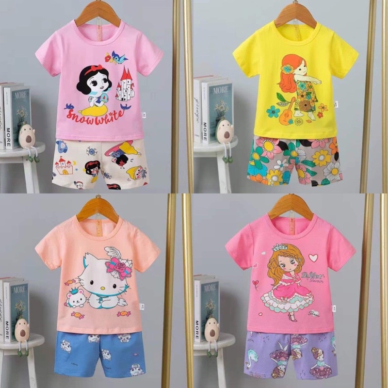(26-35kg) Bộ quần áo trẻ em - Bộ cotton cộc tay xuất Hàn cho bé gái (5- 8 tuổi)