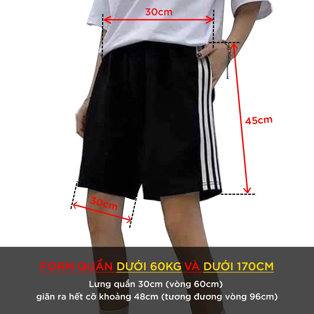 Quần đùi 3 sọc nữ - quần short thể thao mặc nhà freesize dáng rộng màu đen