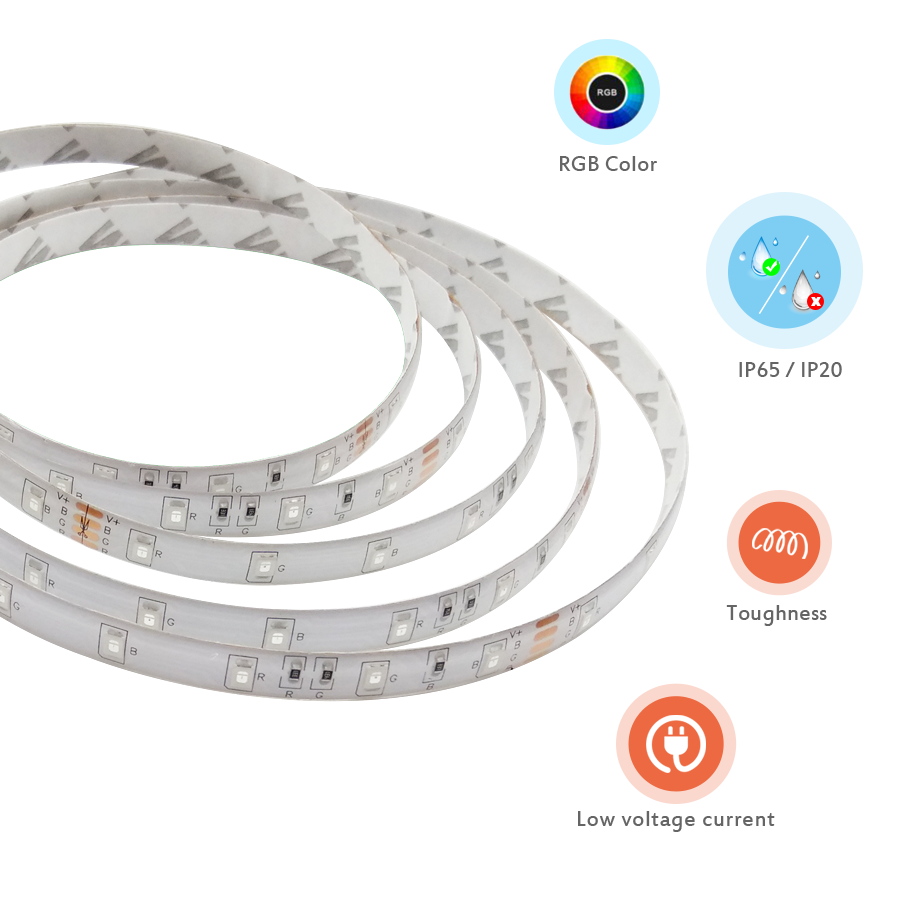 GBKOF30M SMD 5050 RGB Led Strip DC 12V Bộ chuyển đổi nguồn Dải băng linh hoạt Làm sáng dải đèn Led với Bluetooth 24Key + Điều khiển ứng dụng điện thoại để trang trí năm mới