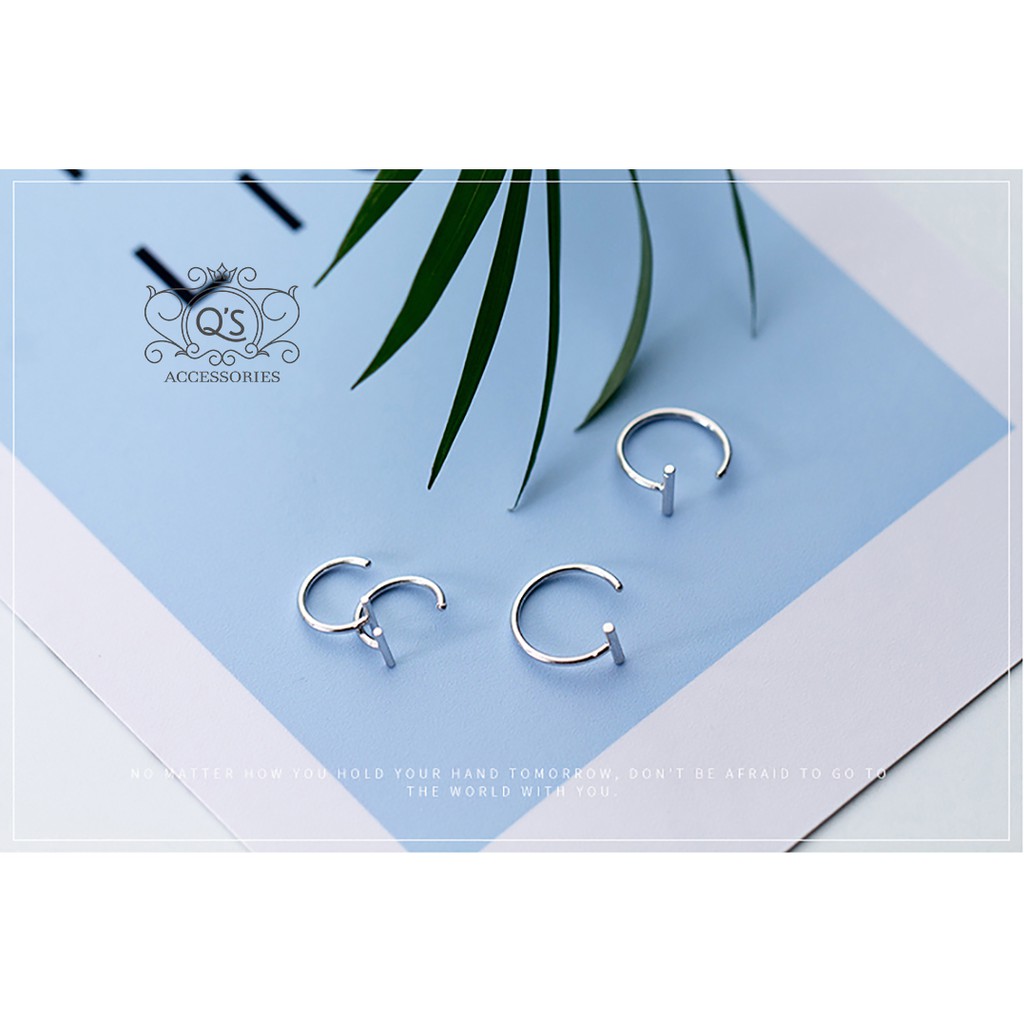 Khuyên tai bạc 925 móc chữ C thanh ngang bông nam nữ kẹp vành S925 MINI-PULL Silver Earrings QA SILVER EA190903