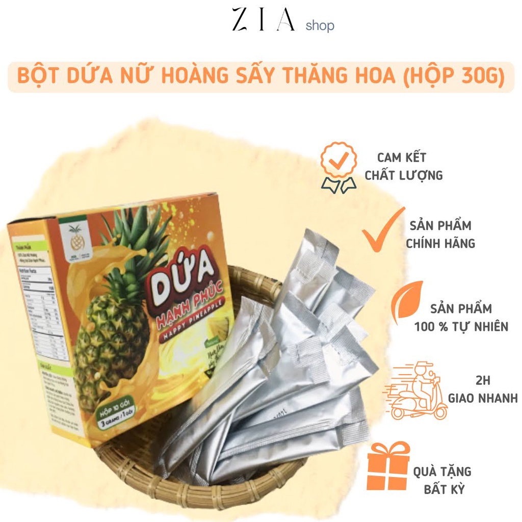 NƯỚC DỨA THƠM NỮ HOÀNG SẤY THĂNG HOA - BỘT DỨA HẠNH PHÚC HỘP 30G CUNG CẤP VITAMIN, KHOÁNG CHẤT, TIỆN DỤNG, THƠM NGON