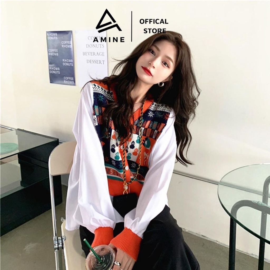 Áo len nữ , sơ mi nữ form rộng phối len nhiều họa tiết phong cách Hàn Quốc siêu đẹp C21 | BigBuy360 - bigbuy360.vn