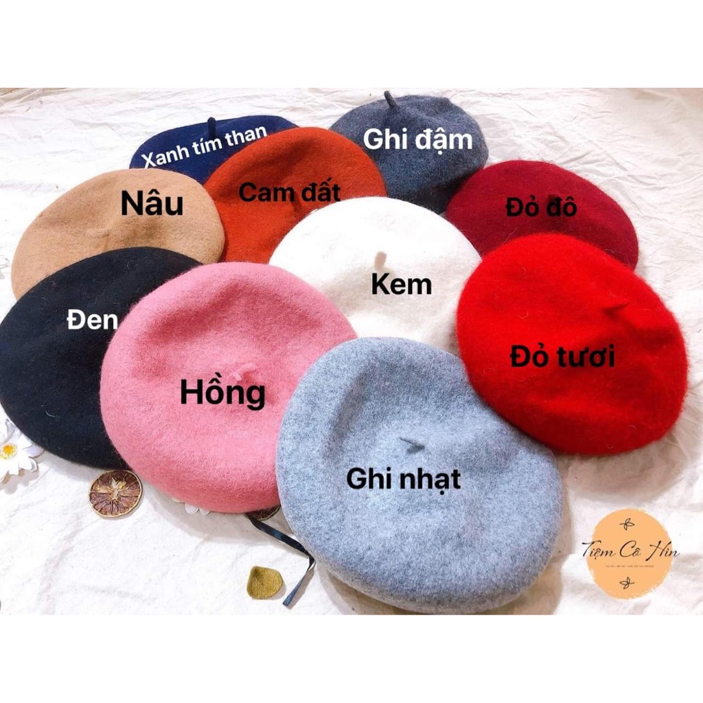 Mũ nồi beret dạ Tiệm Cô Hìn làm từ vải dạ đẹp dày mịn có dây điều chỉnh độ rộng nhiều màu sắc ship 1h lỗi 1 đổi 1