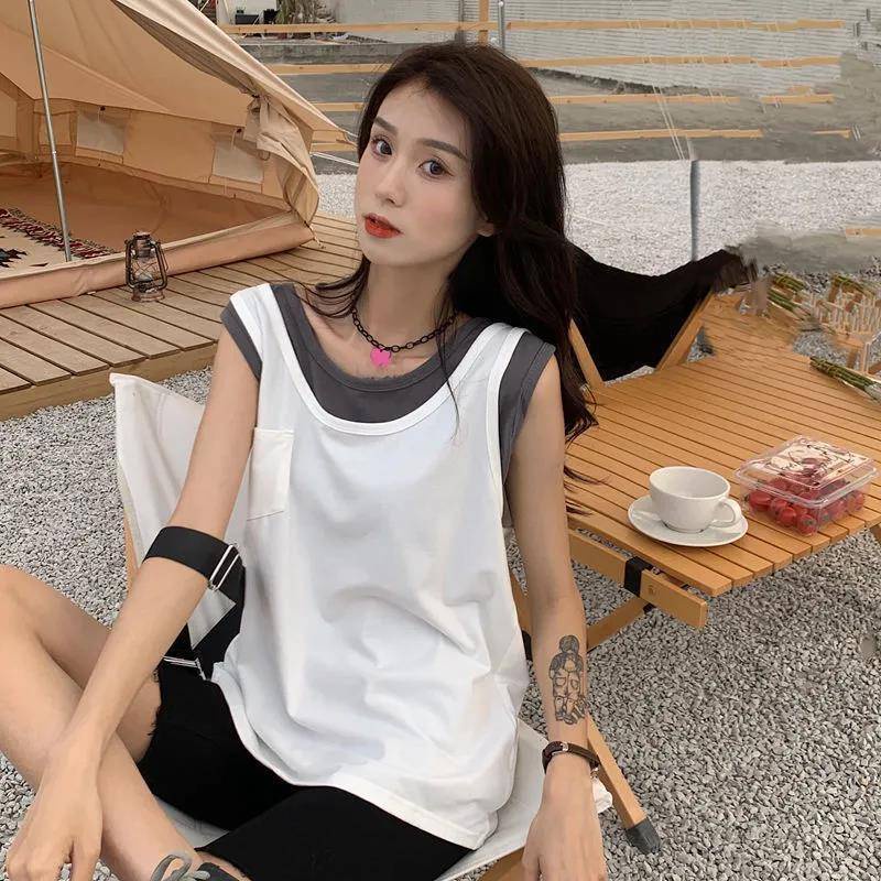 Áo Không Tay Dáng Suông Màu Sắc Trơn Thời Trang Mùa Hè Cho Nữ