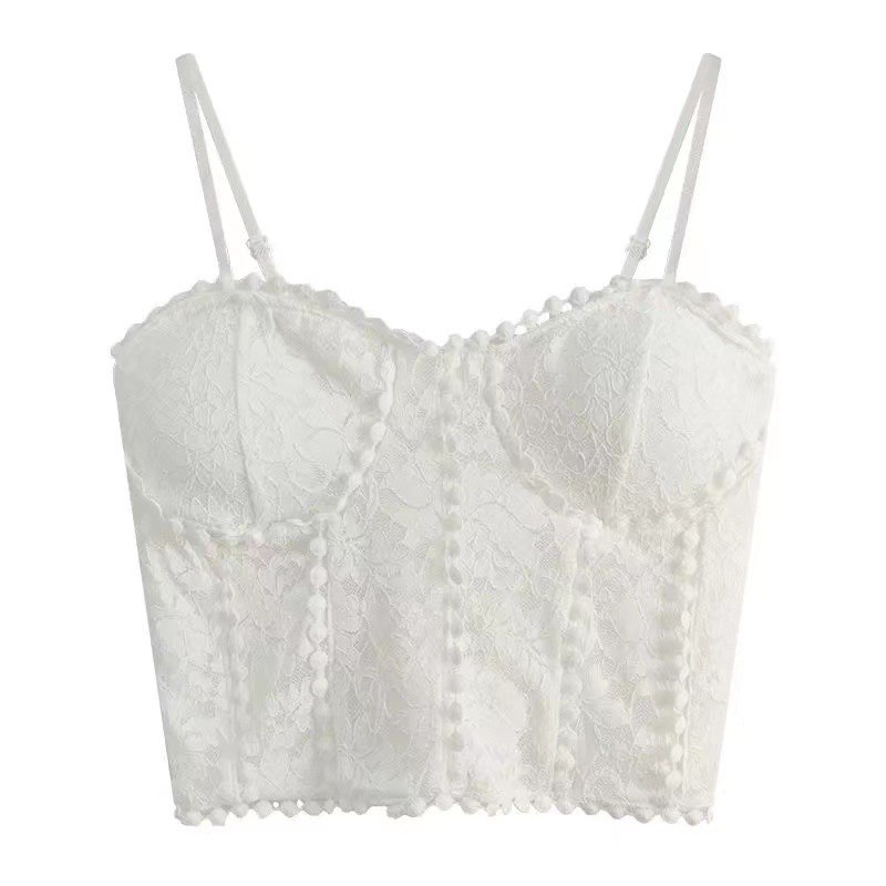 Áo BR500 Bra ren hoa 2 dây có đệm mút ôm ngực, dáng lửng tiểu thư, xinh xắn