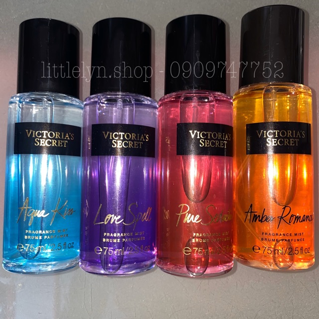 [AUTH-BILL MĨ] Nước Hoa Xịt Toàn Thân Victoria’s Secret-Body Mist Vic 75ml-Amber Romance,Love Spell,Pure Seduction, Aqua