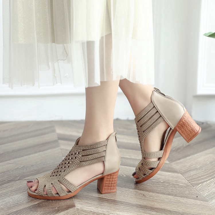 Giày cao gót sandal nữ đế dày đính pha lê thời trang mùa hè