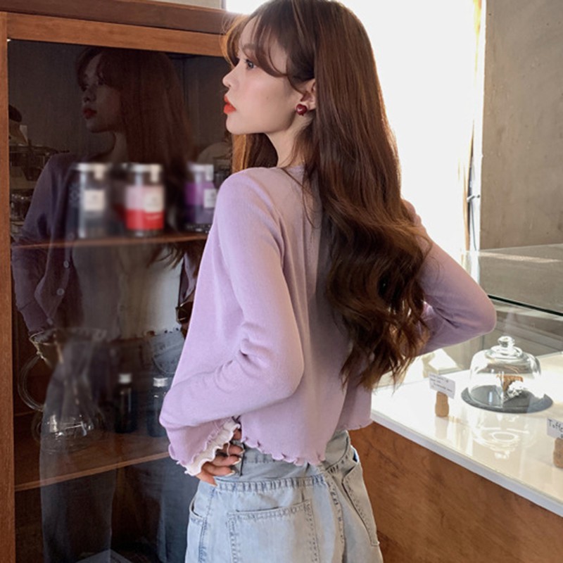 Áo Cardigan Dài Tay Cổ Chữ V Phối Ren Giả Hai Lớp Thời Trang Cho Nữ | BigBuy360 - bigbuy360.vn