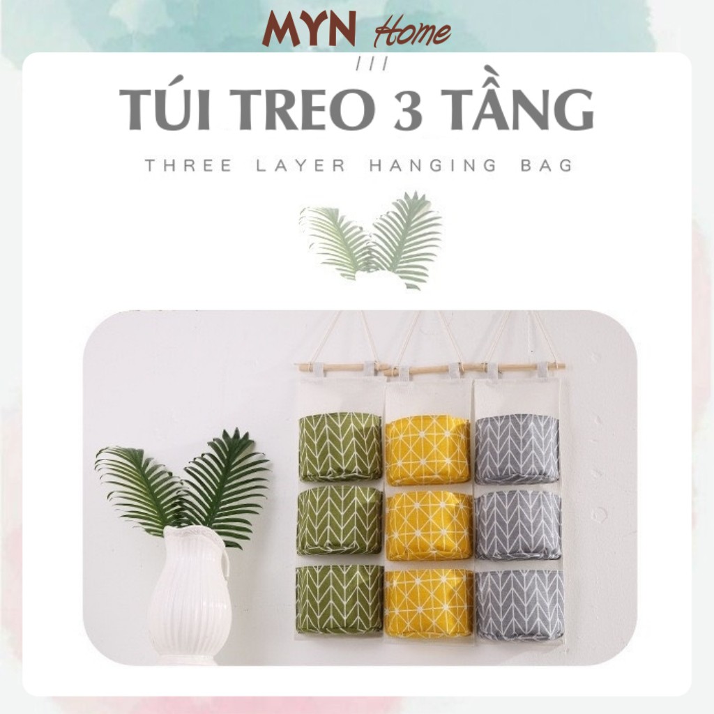 Túi giỏ vải bố đựng đồ treo tường treo đồ vintage 3 ngăn đựng đồ decor 20x60cm