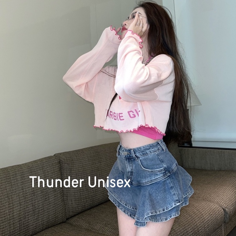 Set Váy Áo Yếm Mix Croptop Dài Tay 2 Màu Siêu Xinh Đi Kèm Chân Váy Bò Phong Cách Ulzzang Hàn Quốc Thunder Unisex