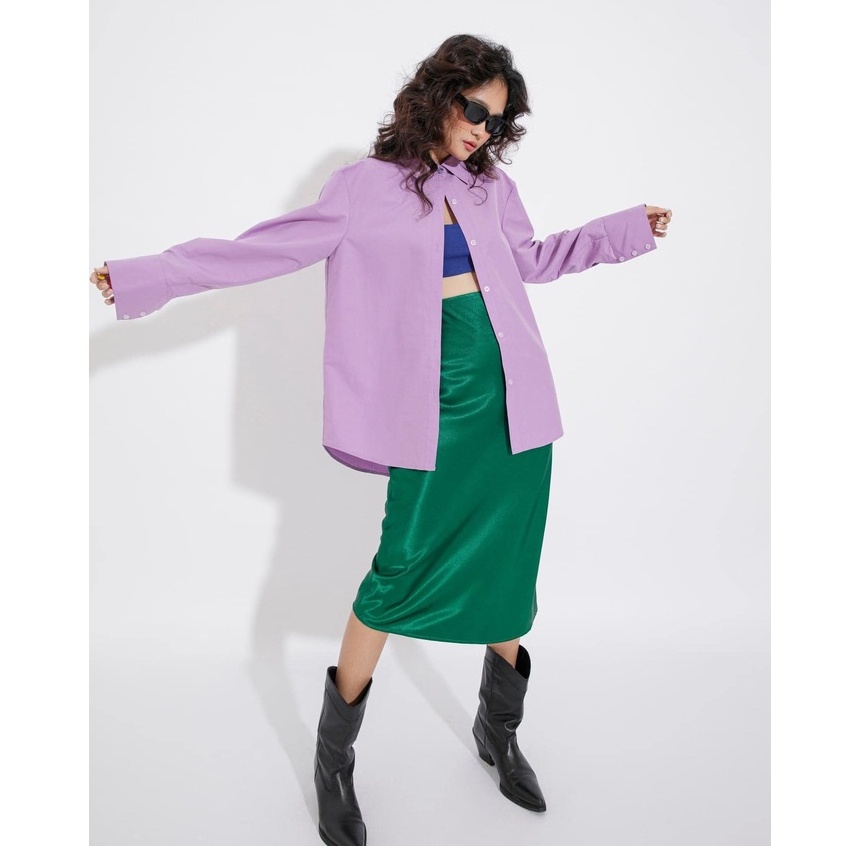 Chân váy lụa xanh midi Fabric Holic