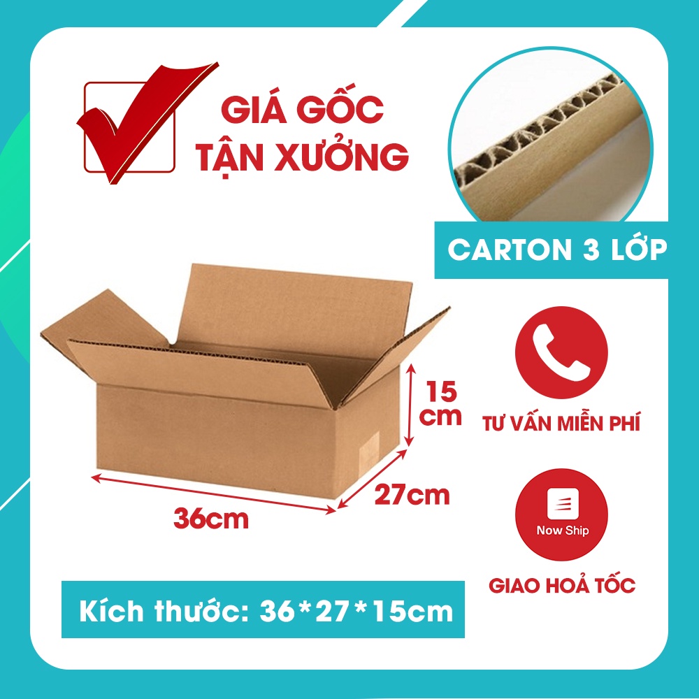 Thùng carton đóng hàng hóa size 36x27x15 - combo 10 thùng, hộp đóng hàng