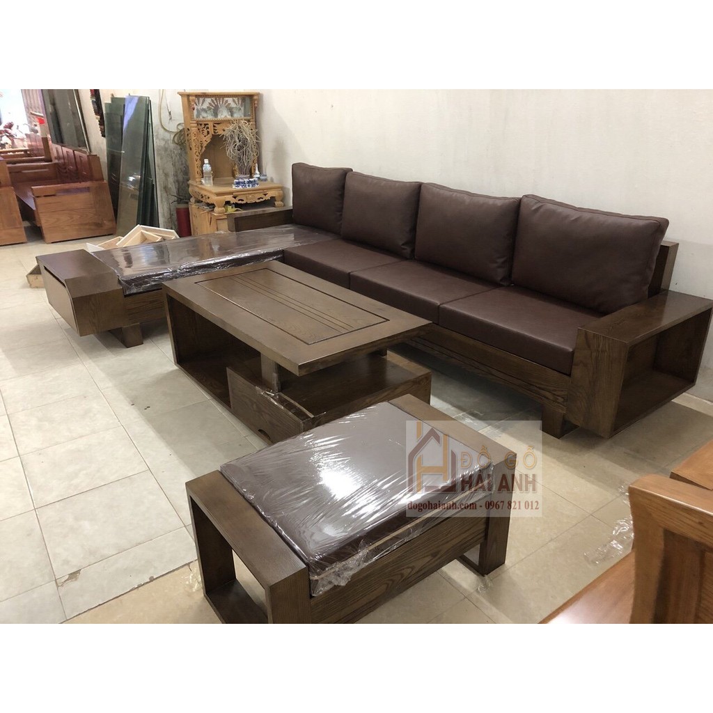 Sofa Góc Gỗ Sồi Màu Óc Chó SG-01