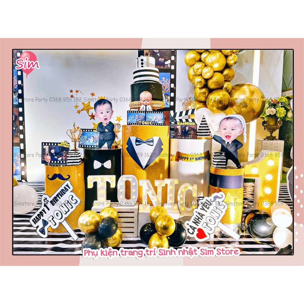 Combo hình chibi, bảng tên, cây welcome, cây số tuổi  trang trí sinh nhật bàn tiệc thiết kế  cho bé