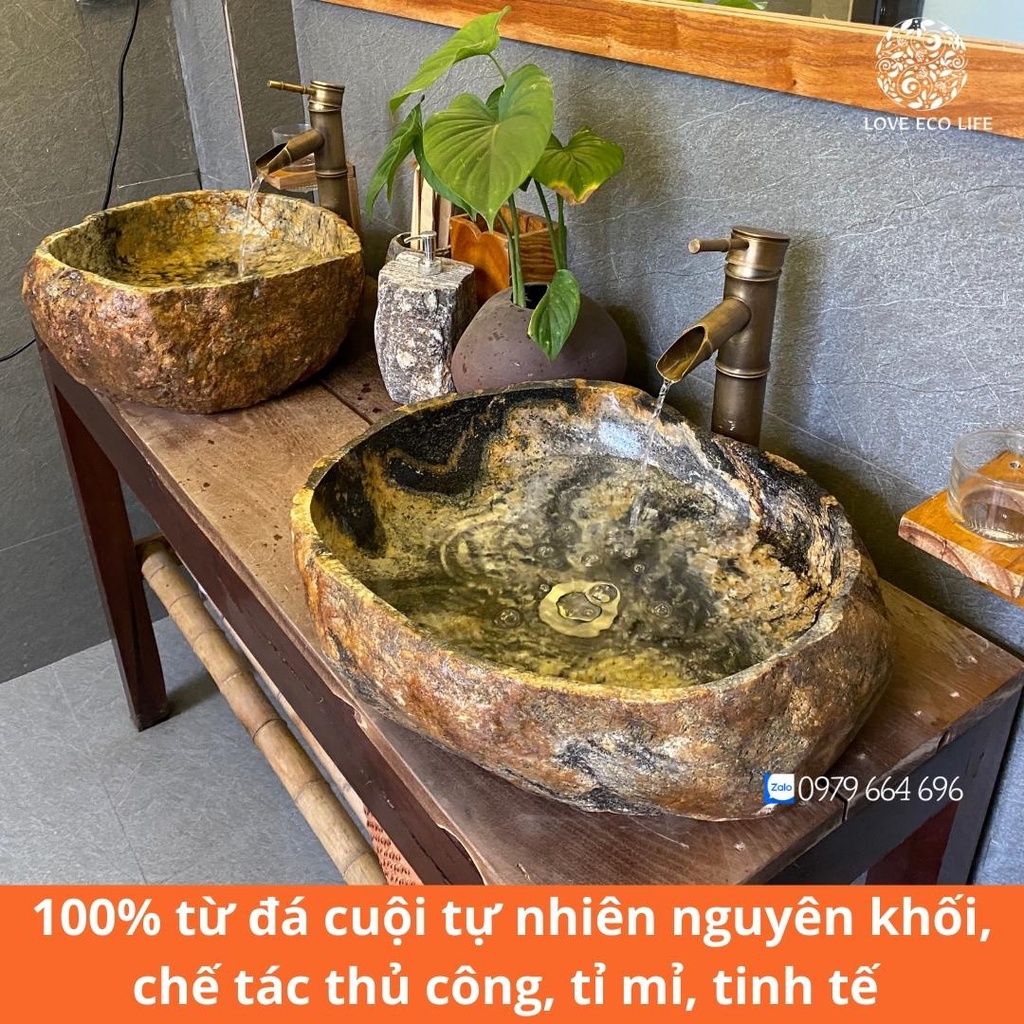 Lavabo chậu đá cuội tự nhiên