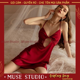 Váy ngủ sexy, đầm ngủ nữ gợi cảm kèm đệm ngực đan ngực vải lụa satin cao cấp