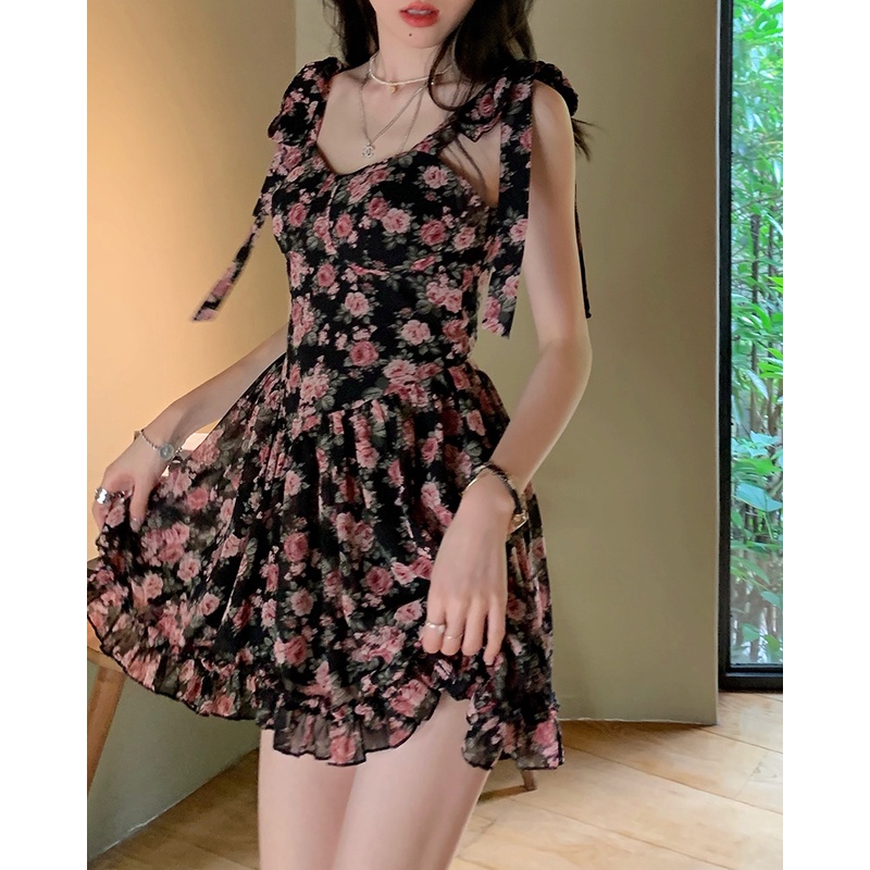 Đầm Mini In Hoa Vải Chiffon Thời Trang Mùa Hè Quyến Rũ Cho Nữ