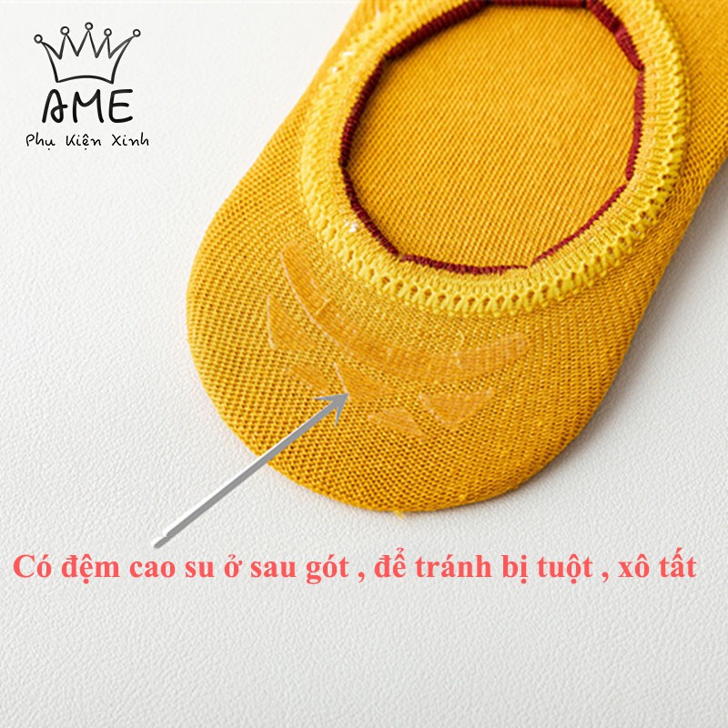 Vớ tất cổ ngắn, tất lười nữ nửa bàn chân vải cotton co giãn thêu hoạ tiết mặt cười smile xinh xắn Ame Beauty - ND17