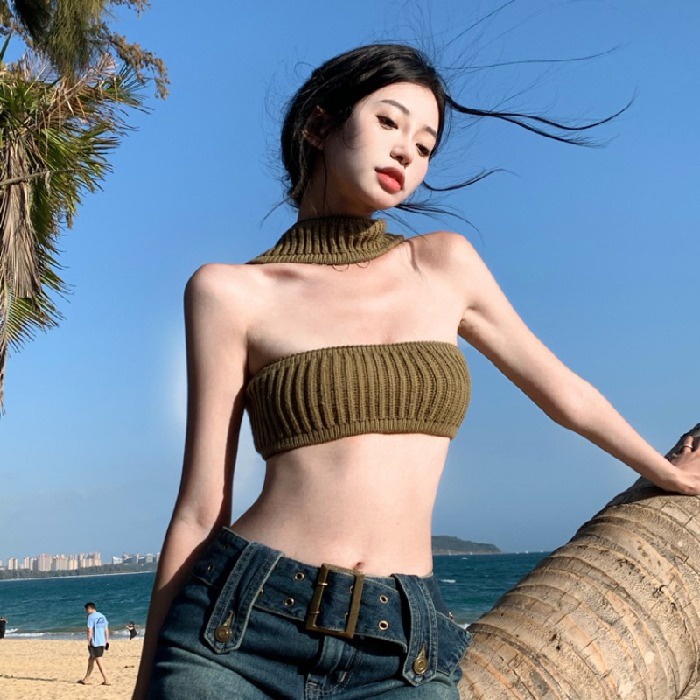 Porozi  Áo dây  dệt kim hở lưng ôm dáng quyến rũ hợp thời trang phong cách Hàn Quốc cho nữ