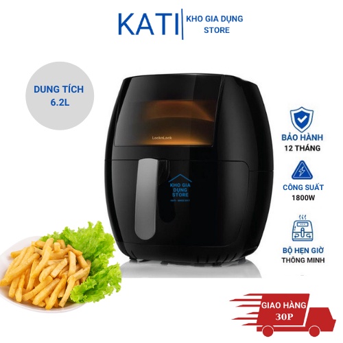 Nồi chiên không dầu Lock&amp;Lock Visible digital air fryer EJF282BLK 6.2L- Màu đen