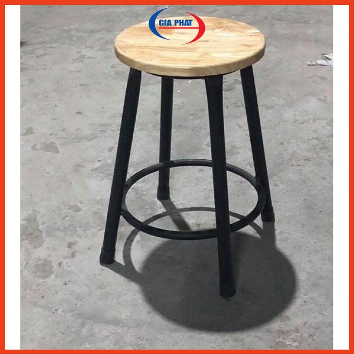 Ghế đôn tròn chân sắt sơn tĩnh điện, mặt gỗ cao su GP01