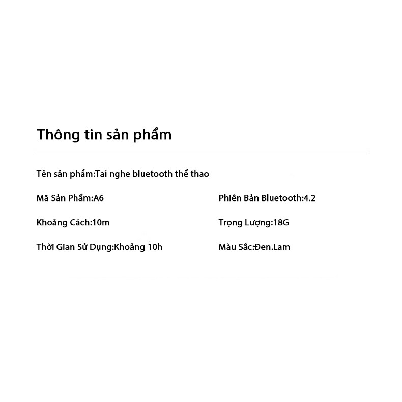 [HÀNG CHÍNH HÃNG 1 ĐỔI 1]  Tai nghe bluetooth 5.0 A6 không dây tai nghe thể thao hiệu ứng âm bass âm thanh cực tốt nghe