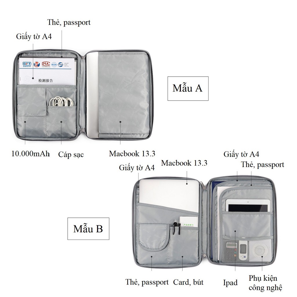 Cặp túi đựng chống sốc Laptop Ipad Surface và tài liệu giấy tờ Baona / Boona I004 W012