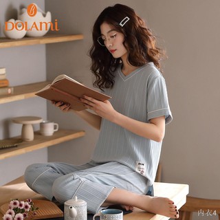 Đậu Ng Móa Mùi Hè Dora Đồ ngủ làm đẹp Nữ mùa Quần cotton ngắn tay áo có thể mặc bộ dịch vụ gia đình dành cho p