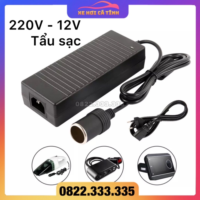 Adapter chuyển nguồn 220V-12V đầu ra tẩu sạc, công suất lớn 120w , 12v -10a, phích cắm 2 chân