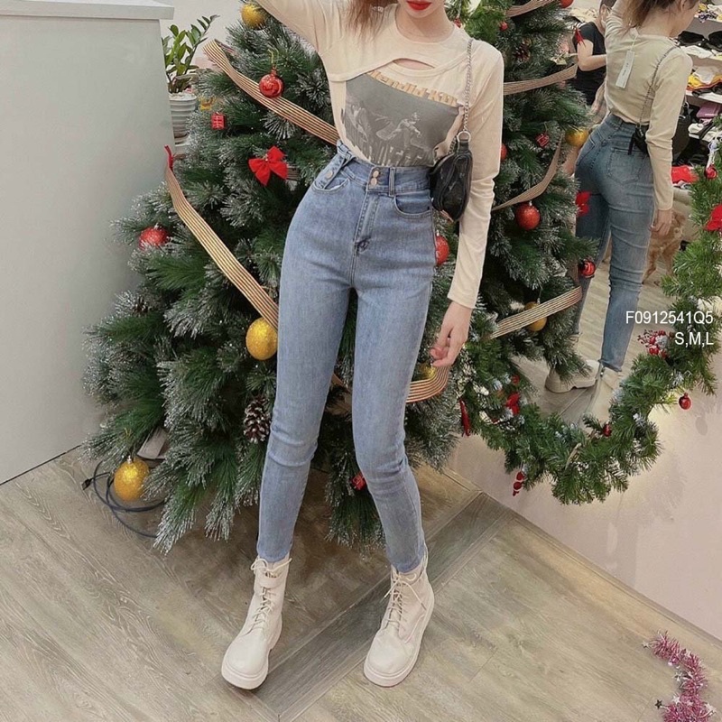 Quần jeans lưng cao 2 nút
