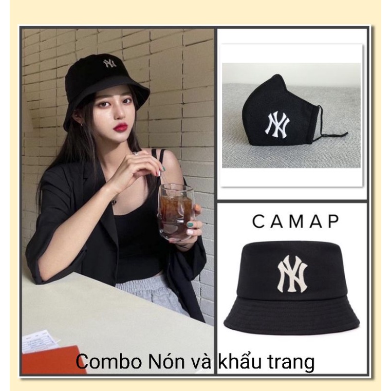 Nón và khẩu trang thêu logo NY, Combo nón và khẩu trang thêu logo hiệu