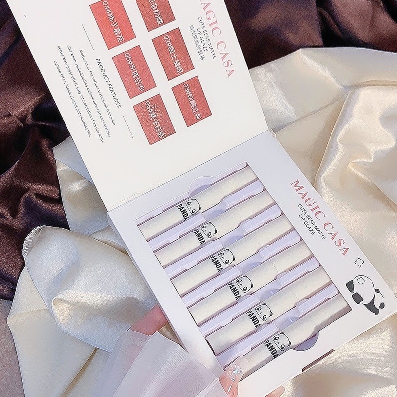 Set 6 Son Môi MAGIC CASA Chống Thấm Nước Và Mồ Hôi Lâu Trôi Trang Điểm Tự Nhiên Thiết Kế Hình Gấu Dễ Thương