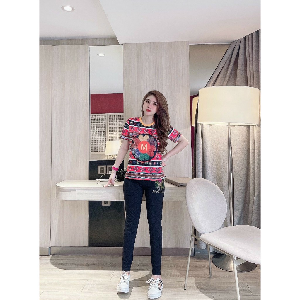 Bộ đồ thể thao nữ cotton đính đá hạo tiết thổ cẩm siêu đẹp TT0205 _ Hàng chuẩn shop