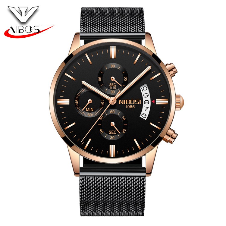 Đồng hồ nam NIBOSI 1985M dây thép lưới cao cấp size 43mm chạy 6 kim | BigBuy360 - bigbuy360.vn