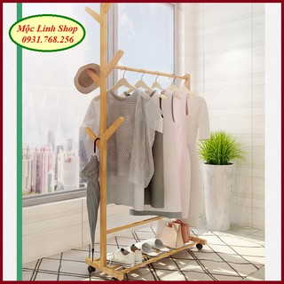 Giàn treo quần áo bằng gỗ có bánh xe 60cm