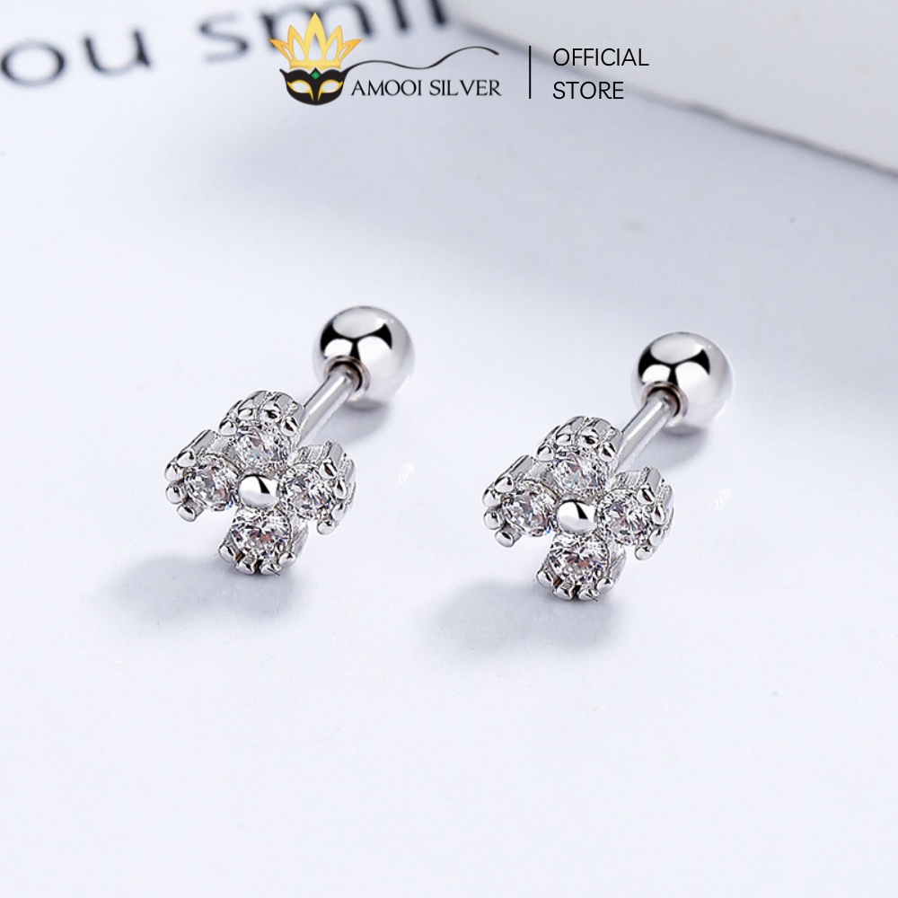 Bông tai bạc S925 hoa 4 cánh chui vặn nhí - Amooi Silver AB169