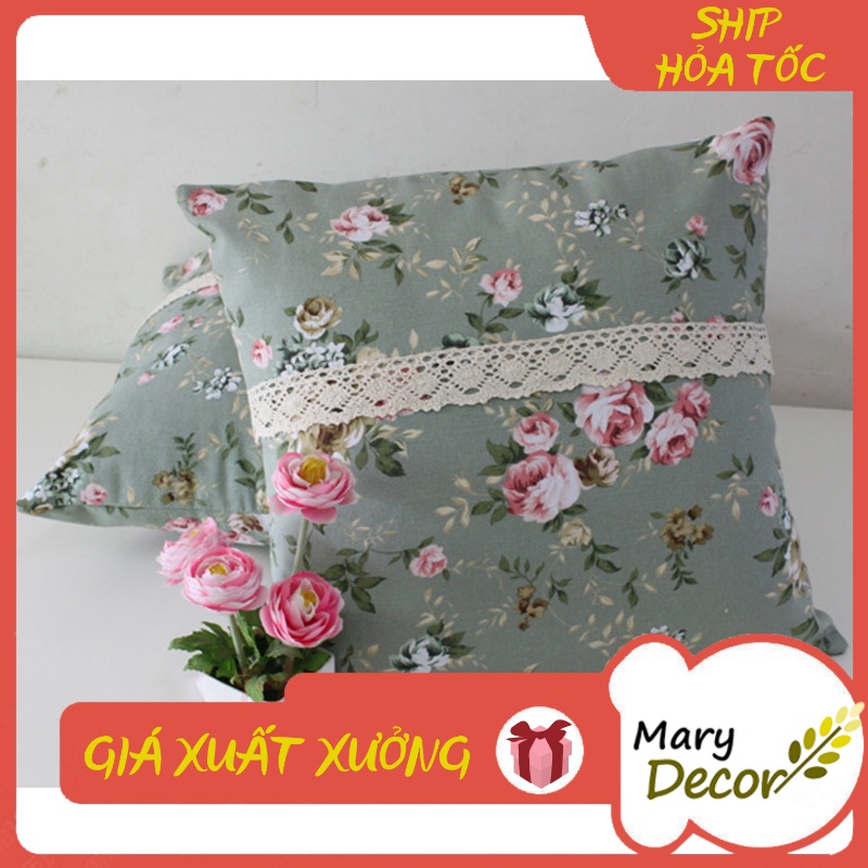 Gối tựa sofa Mary Décor - họa tiết Hoa xanh vintage G-K04