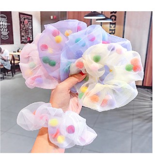 Buộc tóc SCRUNCHIES pom pom hạt to