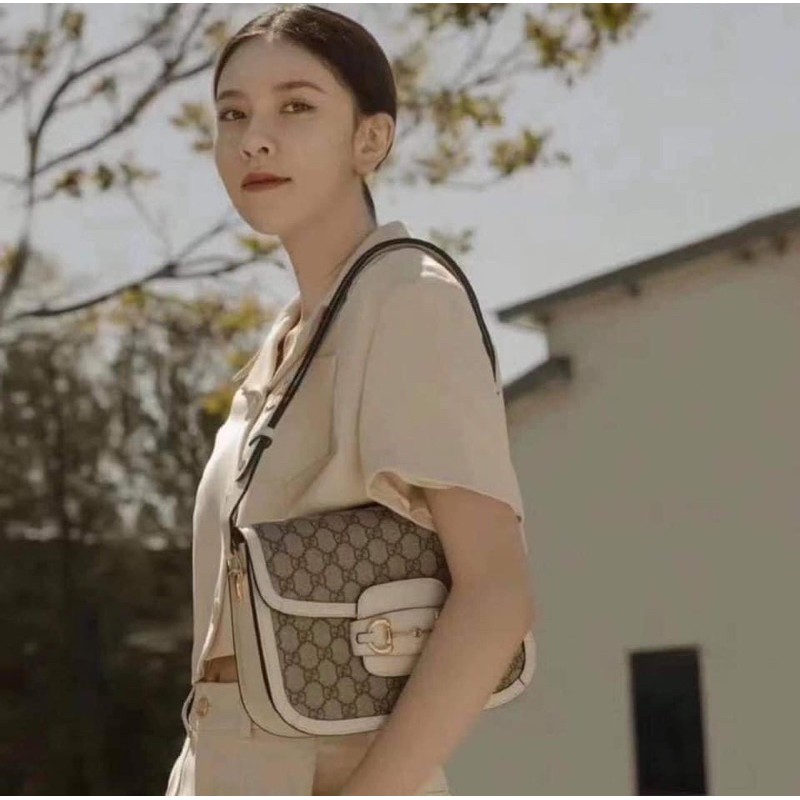 Túi đeo chéo Horsebit 1955 shoulder bag hoạ tiết logo viền nâu fullbox có hộp