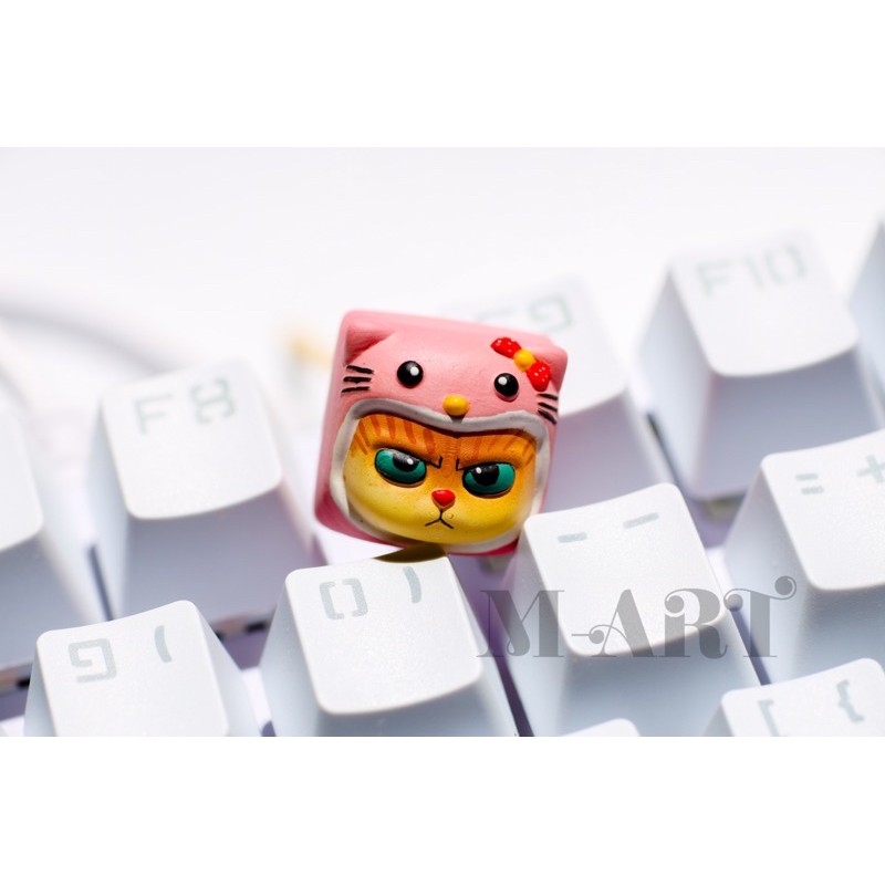 Nút bàn phím cơ mèo dễ thương và chiếc mũ Hello Kitty - Meowy artisan keycaps