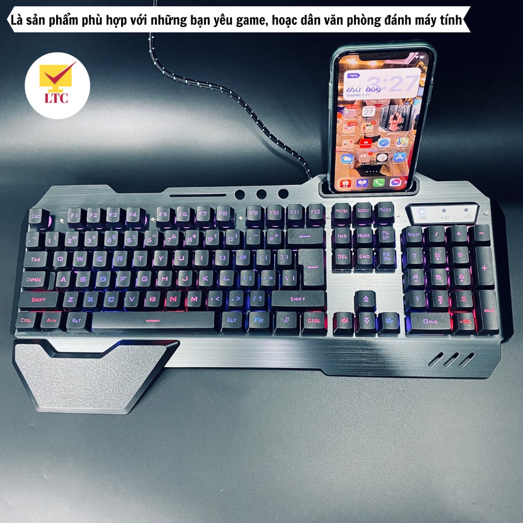 Bàn phím gaming có led đổi màu 10 chế độ khác nhau, tặng kèm kê tay, kiểu dáng giả cơ cho máy tính, pc, laptop, LTC