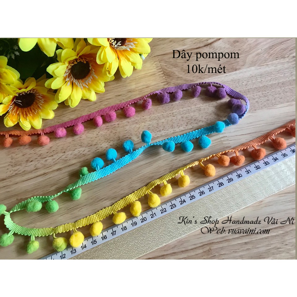 Dây pompom đủ màu, dây trang trí cục bông đủ màu - Nguyên liệu handmade, dùng trong may mặc