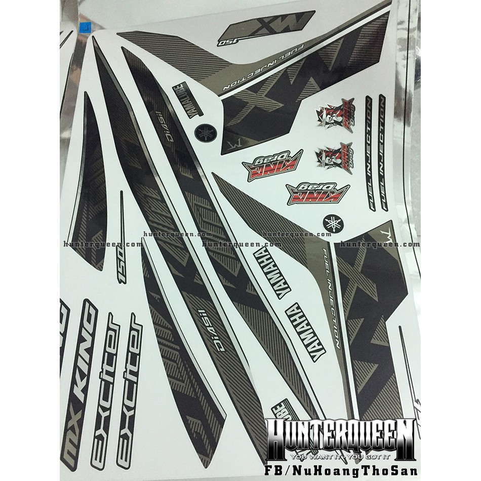 Tem Exciter 150. Tem rời MX King xám đen, chất liệu CROM, dán xe đen. Xe màu khác vui lòng inbox