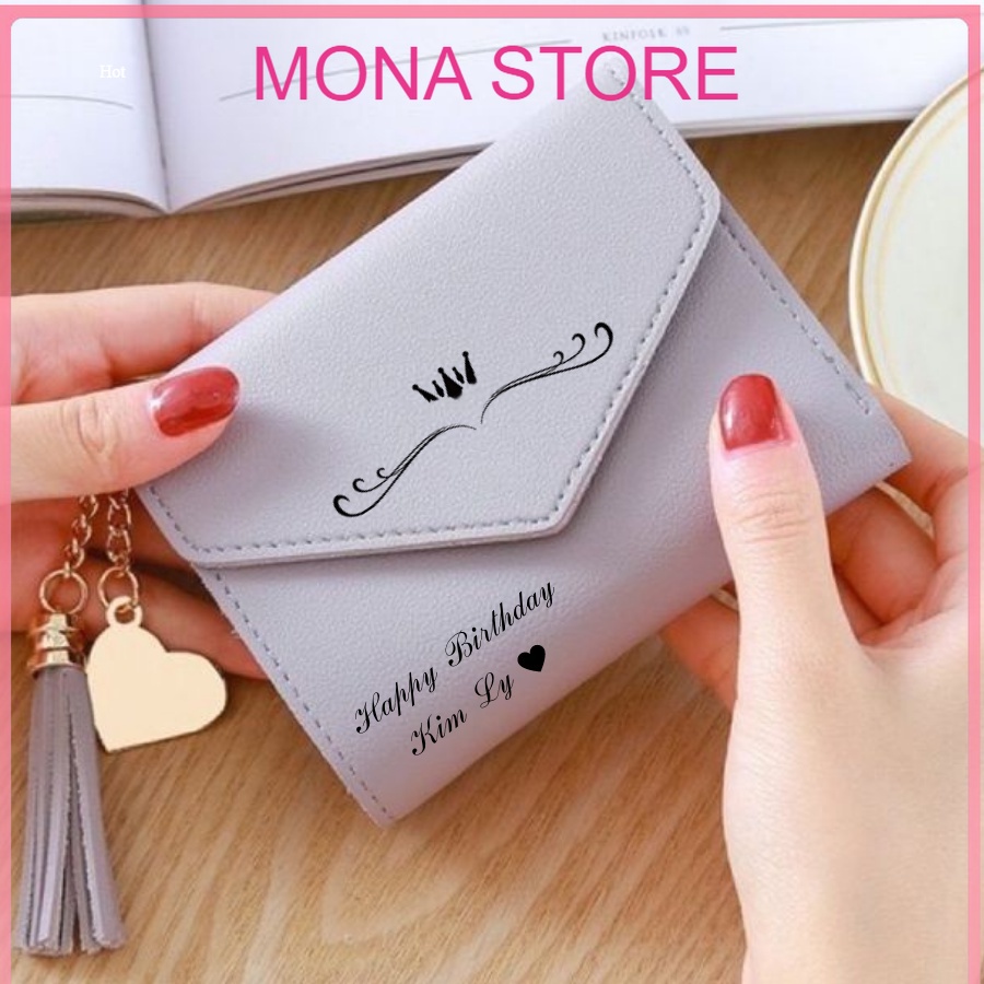 Ví nữ khắc chữ theo yêu cầu nhỏ nhiều ngăn cầm tay mini thời trang cute dễ thương giá rẻ MONA STORE