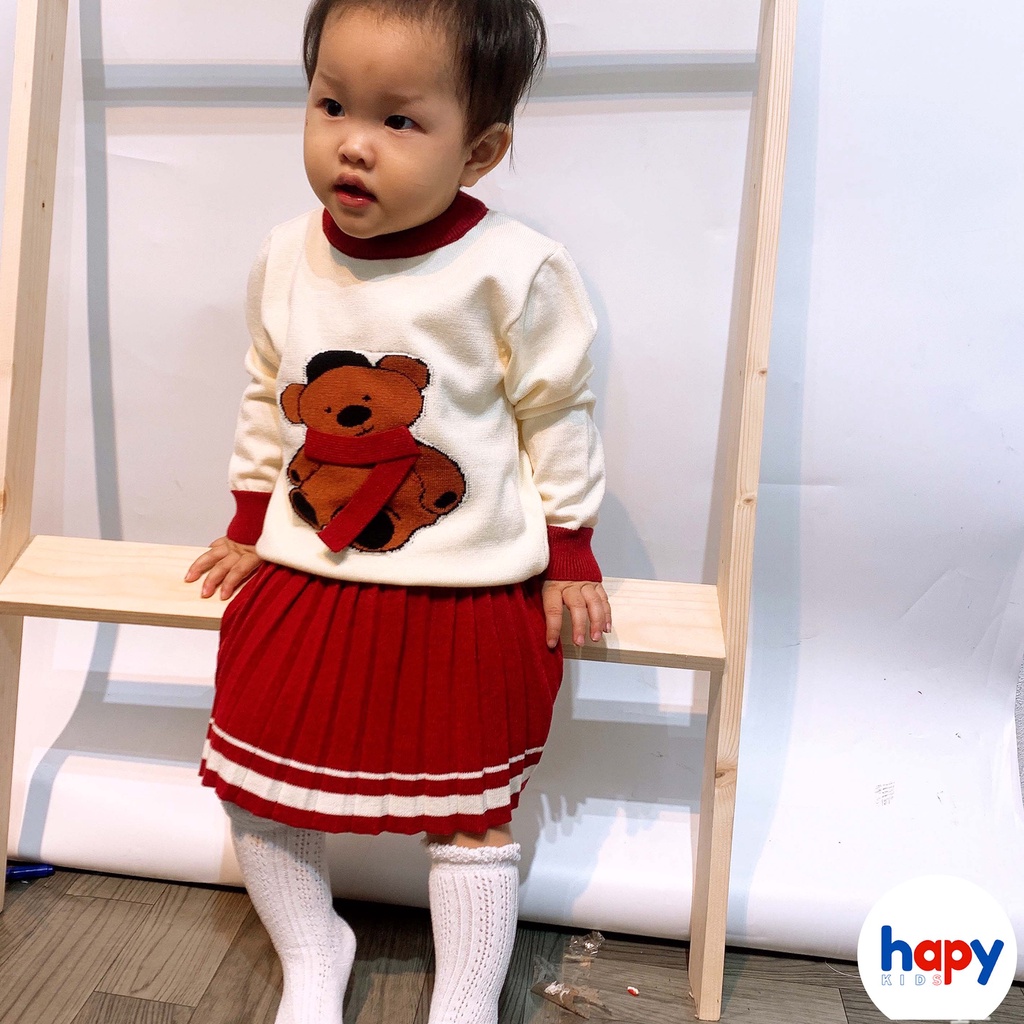 Bộ len bé gái kèm chân váy thiết kế 2021, Cho bé từ 1-6 tuổi (9-20kg) thương hiệu Hapykids BL14