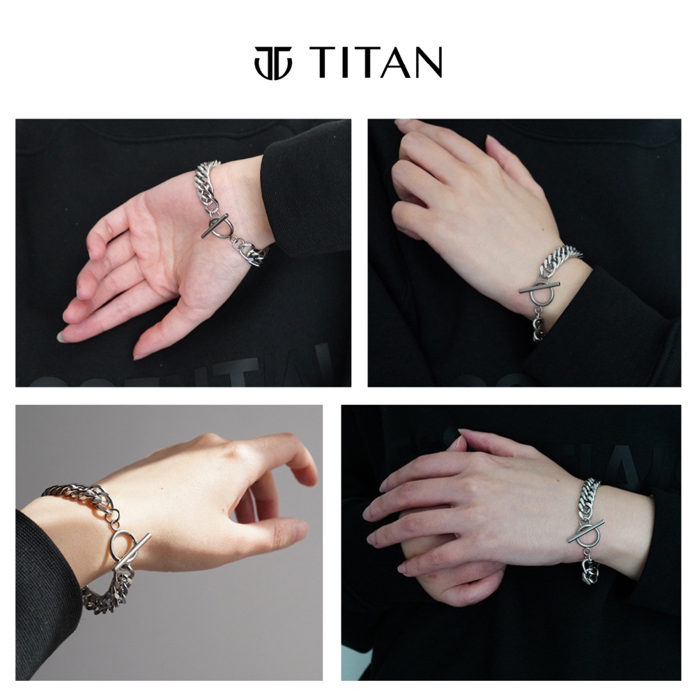 Lắc tay nam nữ unisex chốt khóa cài, vòng tay cuban bracelet sợi xích cá tính chắc chắn, màu bạc đẹp không gỉ TITAN Shop